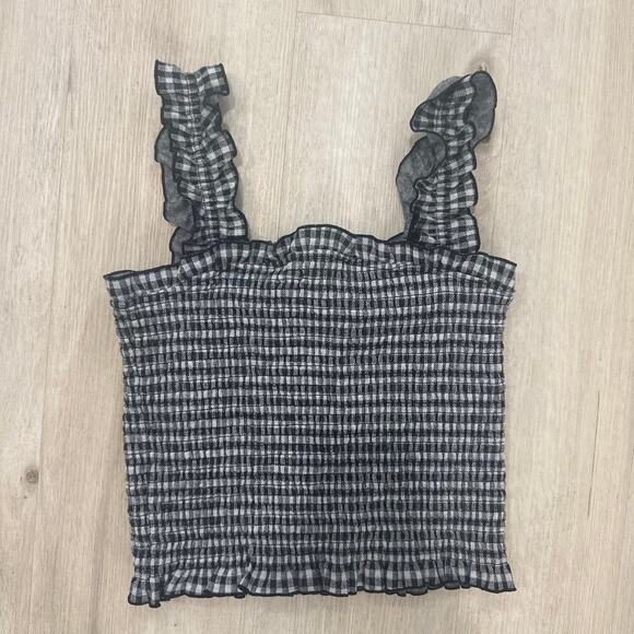 Vero Moda Tops - Vero Moda Vida Extra Cropped Black and White Smocked Gingham Crop Tank Medium